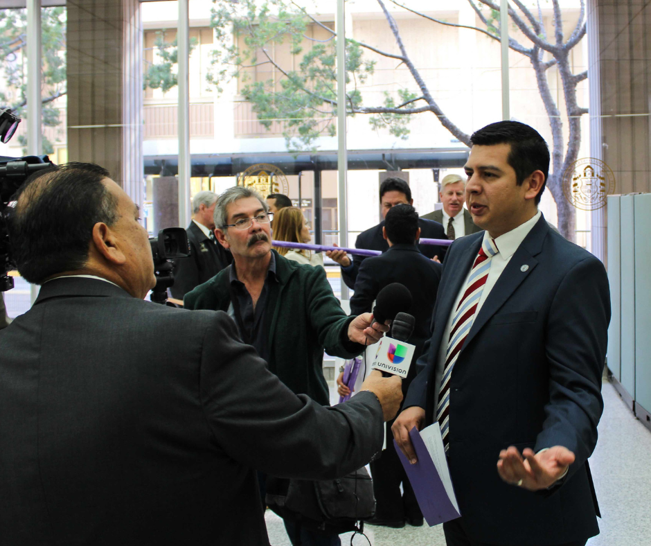 David Alvarez giving an interview